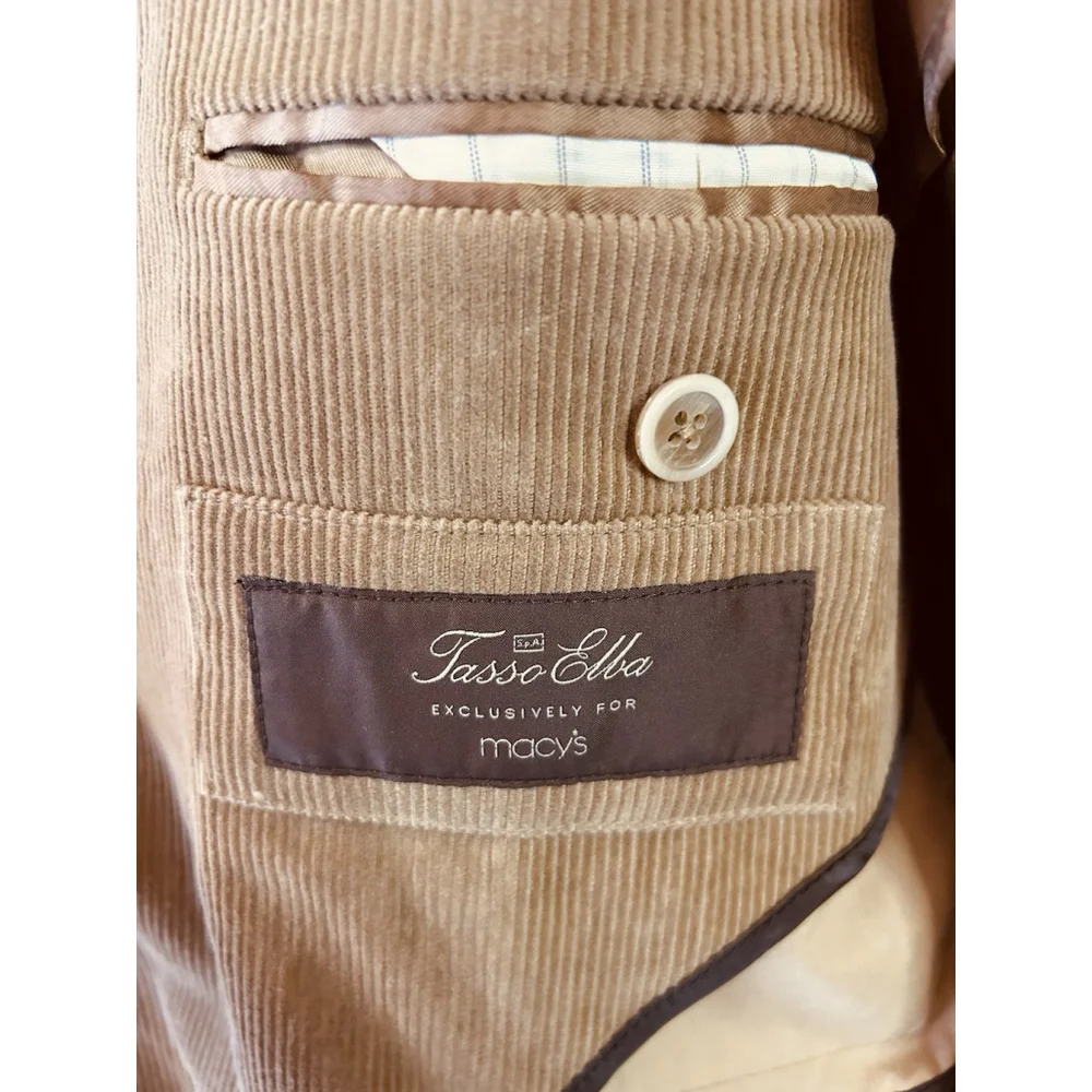 Tasso Elba Mens Tan 3 Button Corduroy Blazer Jacket Large 42-44 Sport Coat - Picture 6 of 10